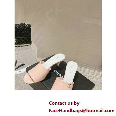 Chanel Heel 5.5cm Patent Lambskin  &  Imitation Pearls Mules G40057 Pink 2023